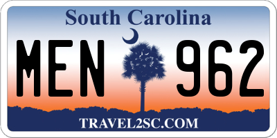 SC license plate MEN962