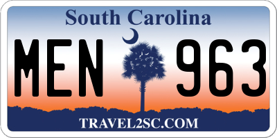 SC license plate MEN963