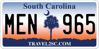 SC license plate MEN965