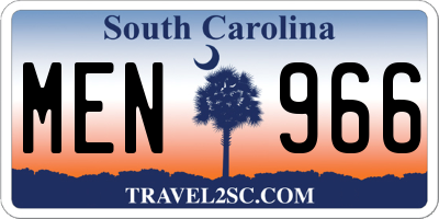 SC license plate MEN966