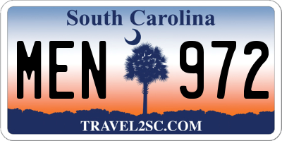 SC license plate MEN972