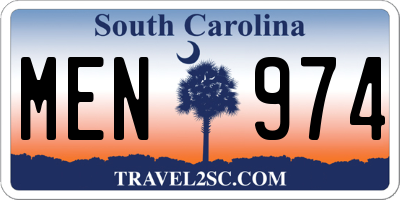 SC license plate MEN974