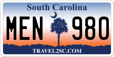 SC license plate MEN980