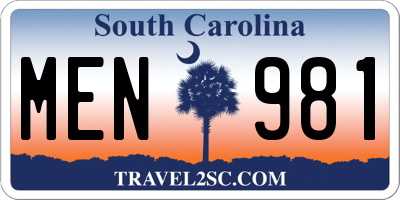 SC license plate MEN981