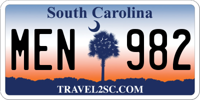 SC license plate MEN982