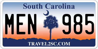 SC license plate MEN985