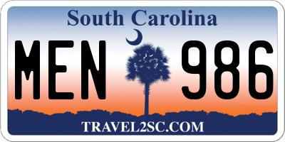 SC license plate MEN986