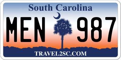 SC license plate MEN987