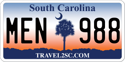 SC license plate MEN988