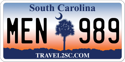 SC license plate MEN989