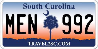 SC license plate MEN992