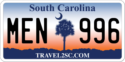 SC license plate MEN996