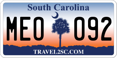 SC license plate MEO092