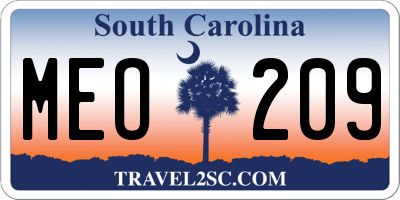 SC license plate MEO209