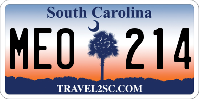 SC license plate MEO214