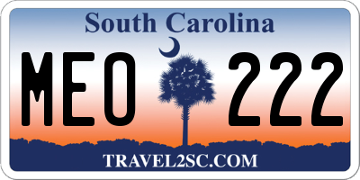 SC license plate MEO222