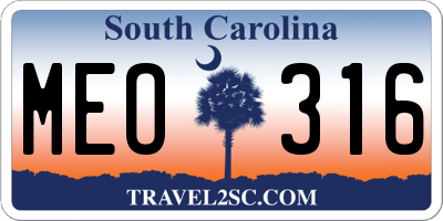 SC license plate MEO316