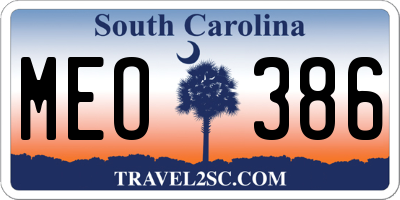 SC license plate MEO386