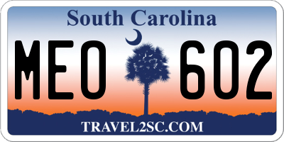 SC license plate MEO602