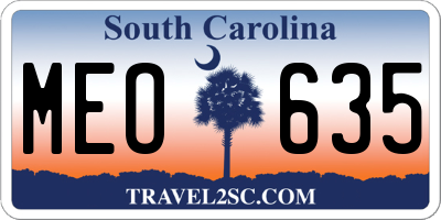 SC license plate MEO635