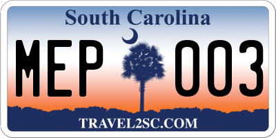 SC license plate MEP003