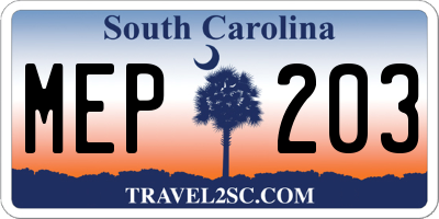 SC license plate MEP203