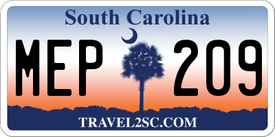 SC license plate MEP209