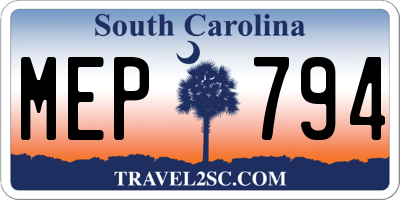 SC license plate MEP794