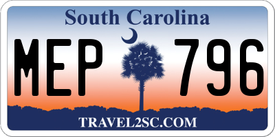 SC license plate MEP796