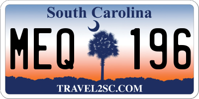 SC license plate MEQ196