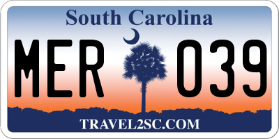 SC license plate MER039
