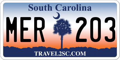 SC license plate MER203