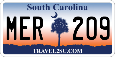 SC license plate MER209