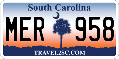 SC license plate MER958