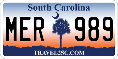 SC license plate MER989