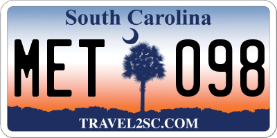 SC license plate MET098