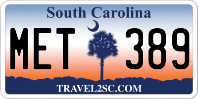 SC license plate MET389