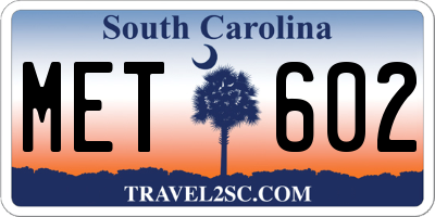 SC license plate MET602