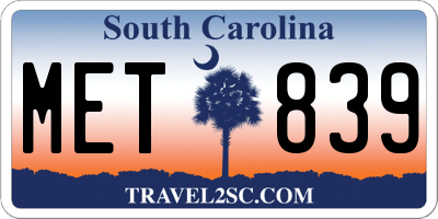 SC license plate MET839