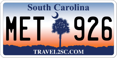 SC license plate MET926