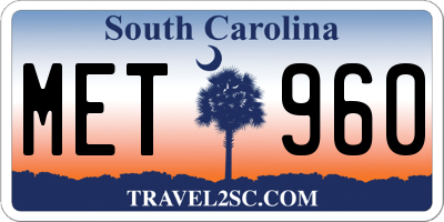 SC license plate MET960