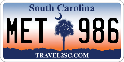 SC license plate MET986