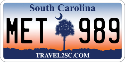 SC license plate MET989