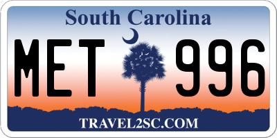 SC license plate MET996