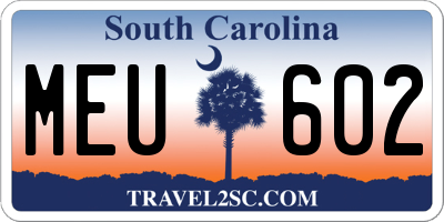 SC license plate MEU602