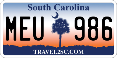 SC license plate MEU986