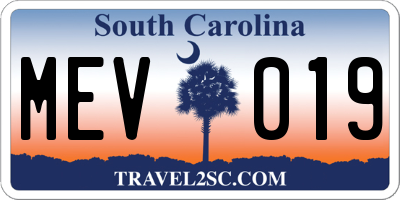 SC license plate MEV019