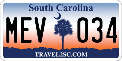 SC license plate MEV034