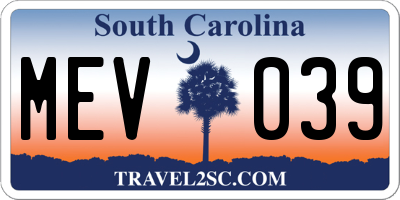 SC license plate MEV039