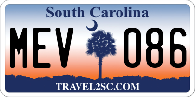 SC license plate MEV086